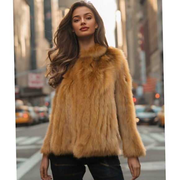 Dyed Fox Waist Jacket with Leather Accent Panels, Size Sm/Med - Picture 3 of 9